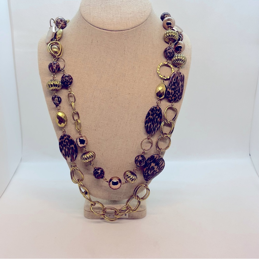 38’ Cheetah Print Gold, Rose Gold  Copper Accents Fun Costume Necklace